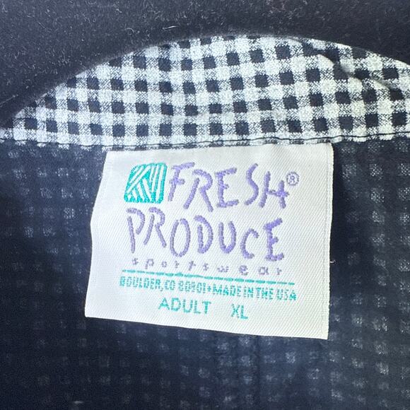 Fresh Produce Gingham‎ Plaid Black & White Button Up 3/4 Sleeve Shirt Size XL - Picture 4 of 9